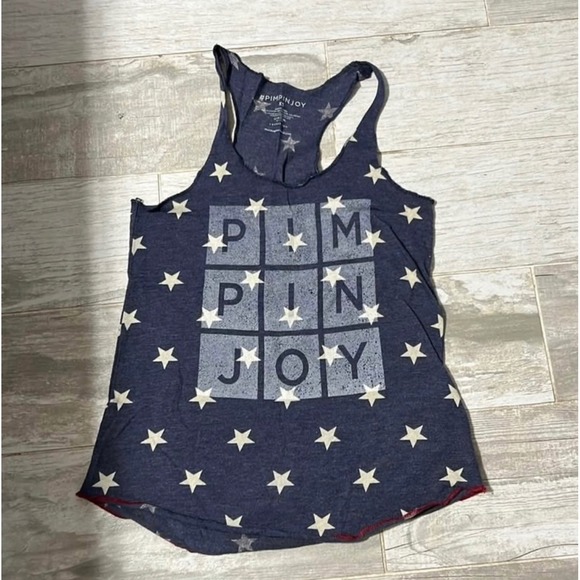 PimpinJoy Tops - PimpinJoy Womens Navy Blue Star Print Graphic Racerback Tank Top Size L